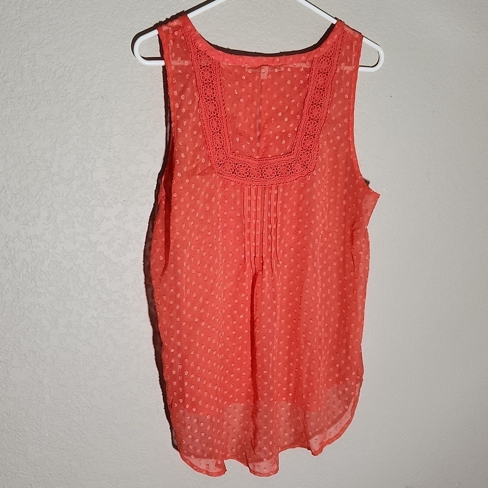 Daniel Rainn Shirt Womens Size L peach Pink sheer Whimsy Crochet - Picture 3 of 10